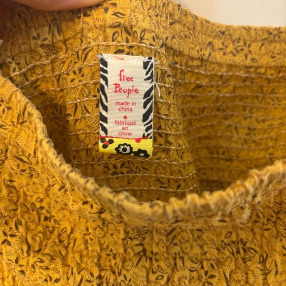 Free People Strapless Floral Yellow Bohemian Dress Size Small Smocked Flowy - Picture 9 of 9